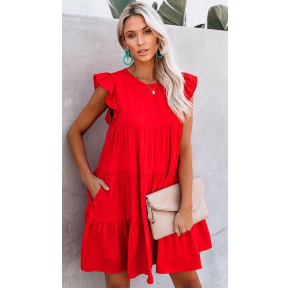 Vici East Coast Pocketed Tiered Babydoll Dress